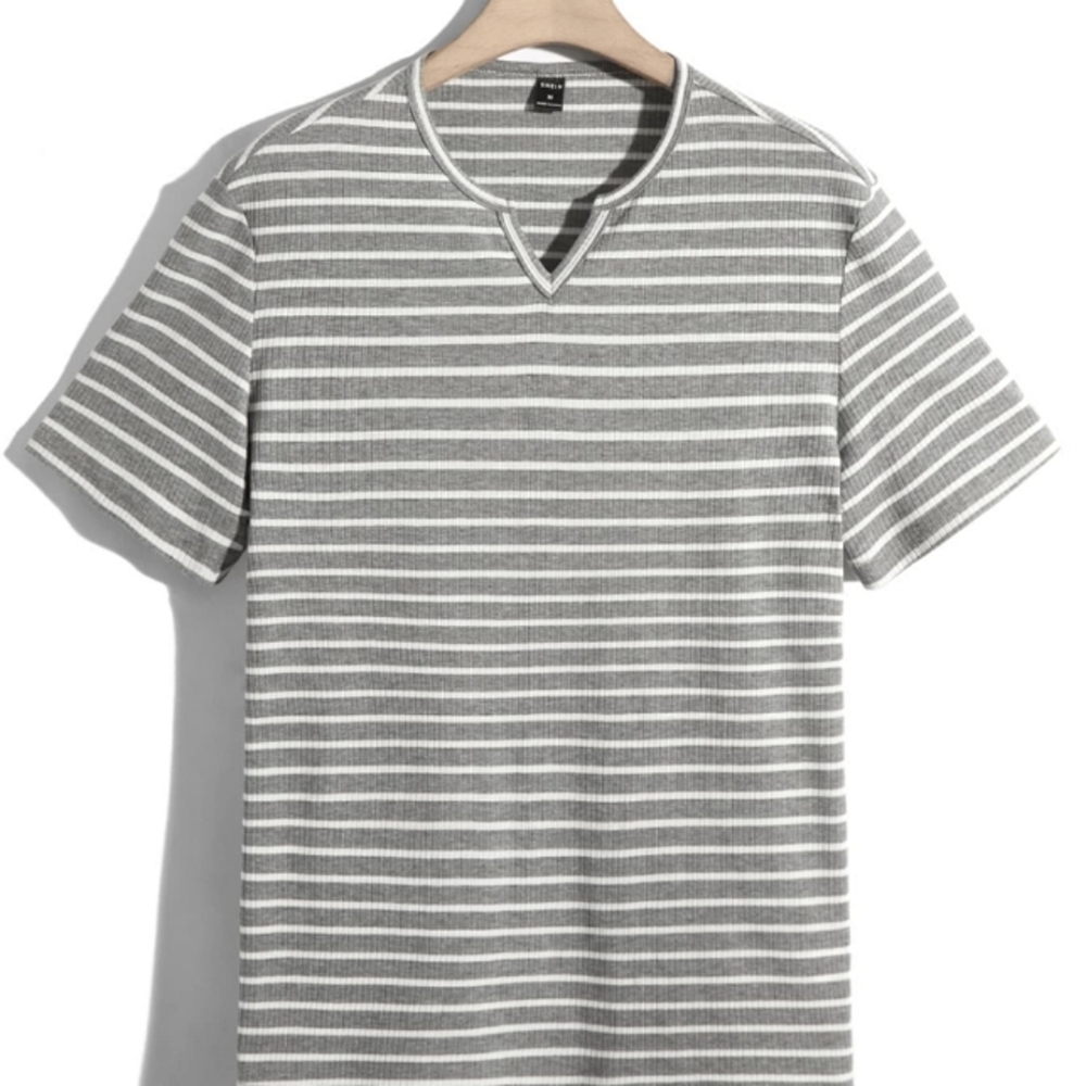 A medium grey and white cropped T-shirt